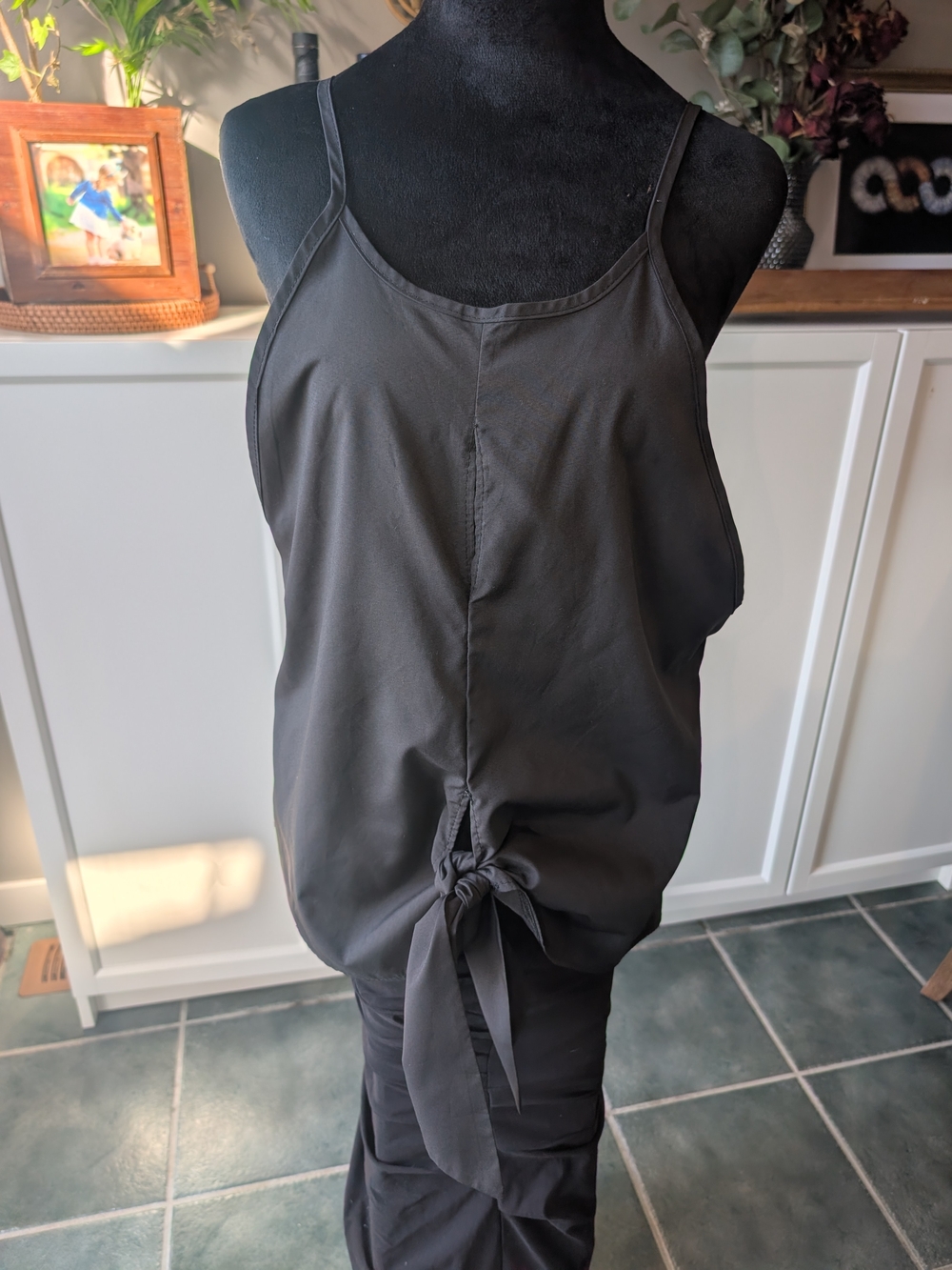 Black Tie-Back Sleeveless Cotton Blend Shirt